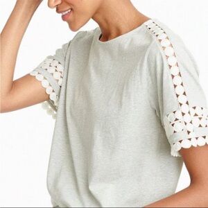 JCREW Soft Gray T-Shirt with Lace Detail on Sleeves - size Medium